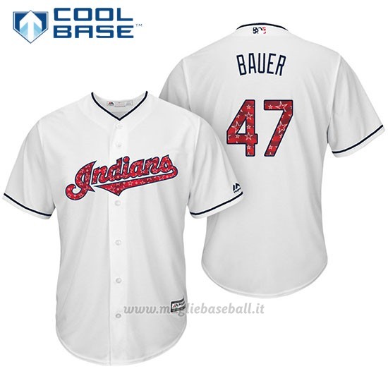 Maglia Baseball Uomo Cleveland Indians 2017 Estrellas y Rayas 47 Trevor Bauer Bianco Cool Base